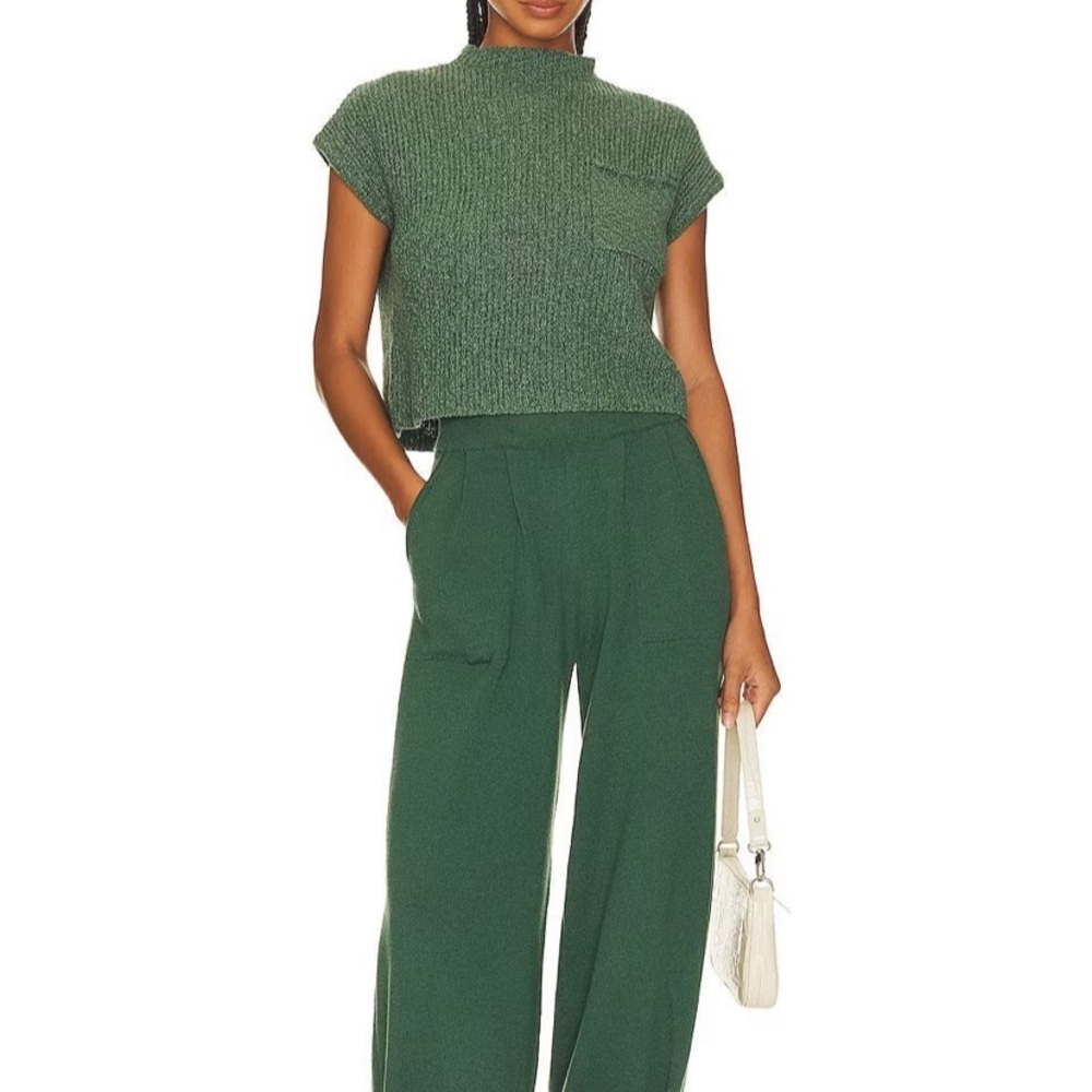 Free People Beach Freya Sweater Set Size L Green Short Sleeve Top Pull-On Pants